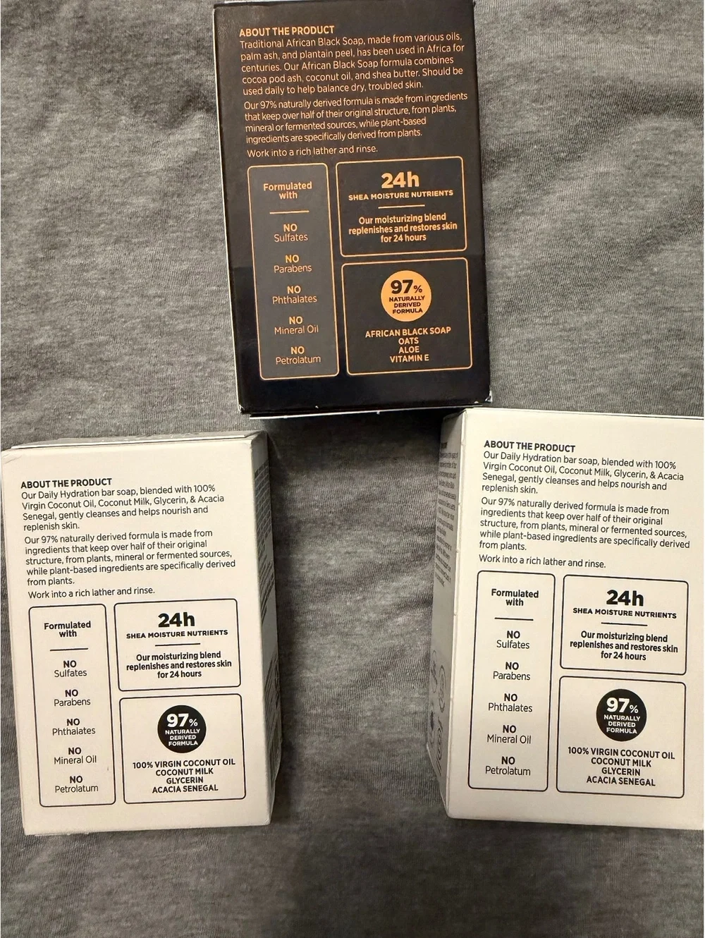 3 Bars of SheaMoisture Soap, 1 African Black Soap & 2 100% Virgin coconut Oink